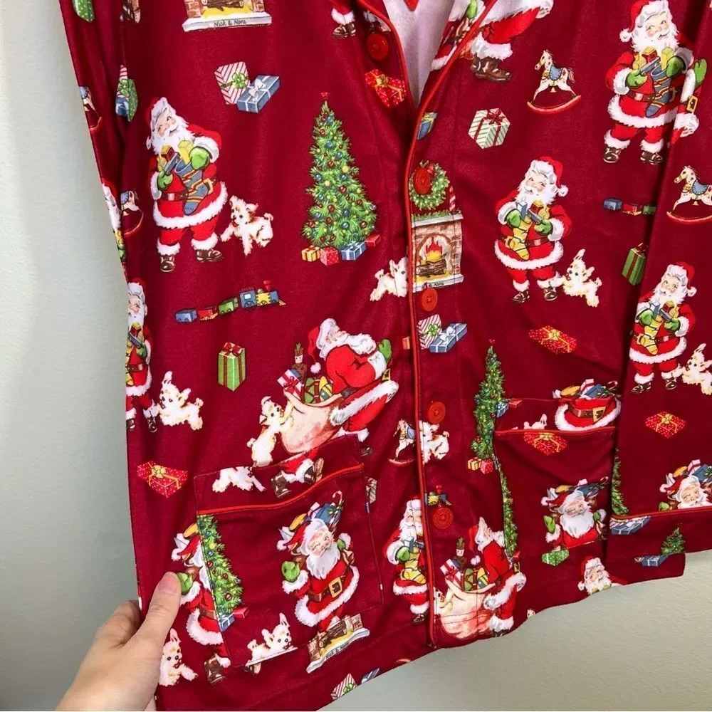 Nick‎ & Nora Kid’s Red Santa Flannel Pajama Top 14 NWT